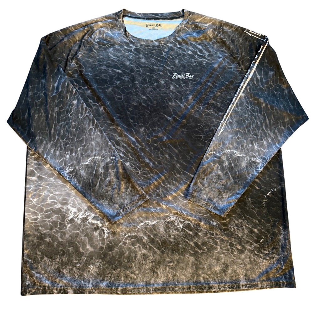 Bimini Bay‎ Outfitters Fishing Shirt Grey Water Print Long Sleeve Mens 3XL